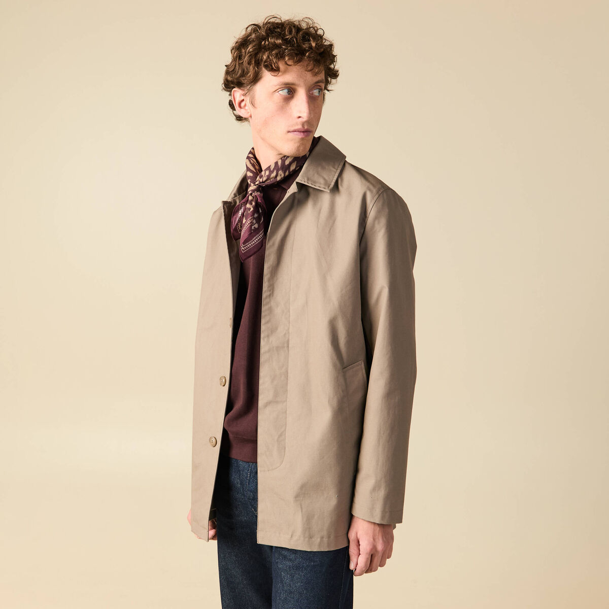 Trench en coton doubl&eacute; taupe homme
