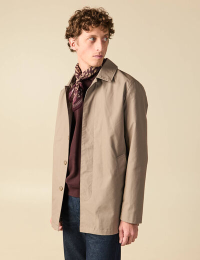 Trench en coton doubl&eacute; taupe homme