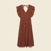 Robe longue &eacute;vas&eacute;e col v manches courtes marron cognac femme