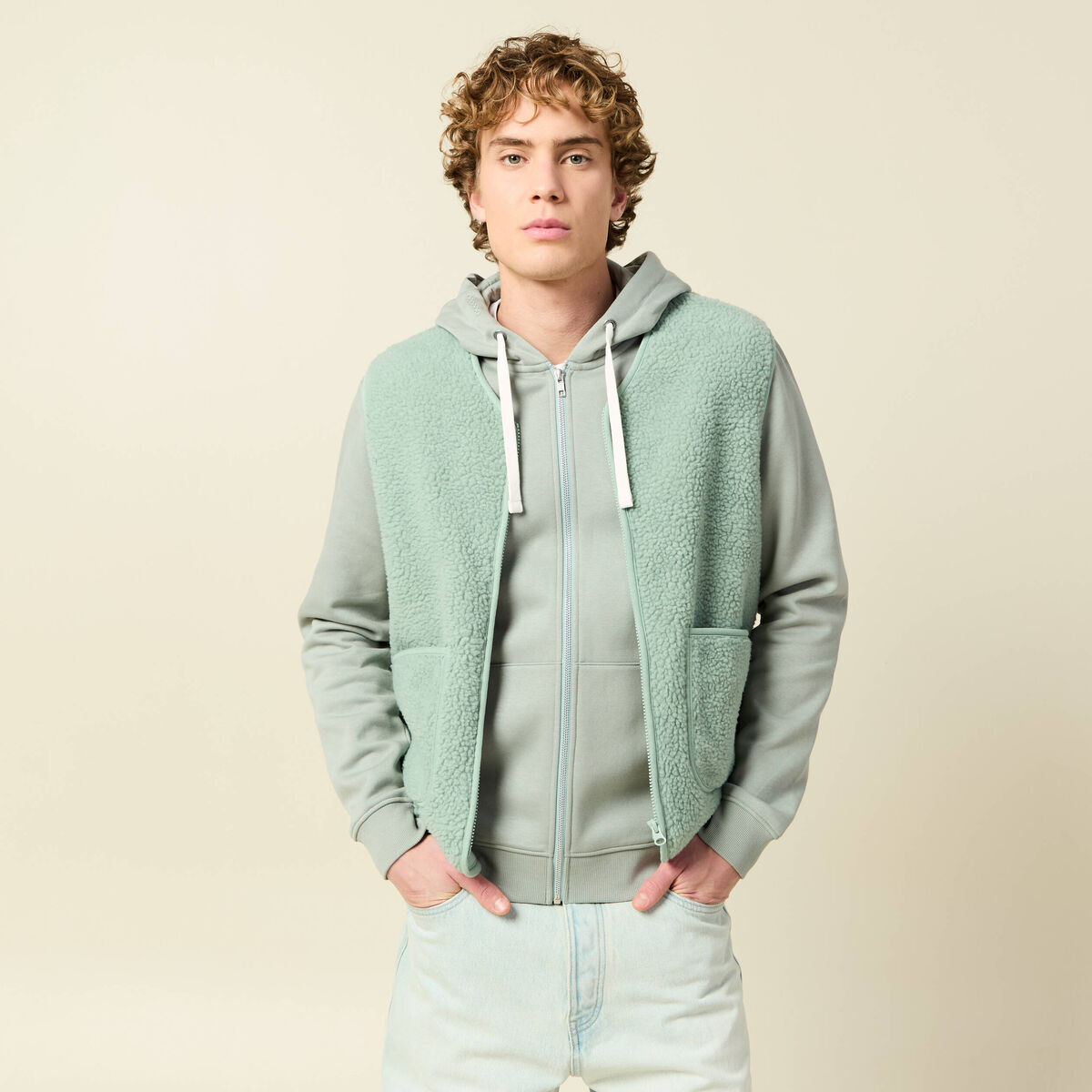 Sweat sans manches effet polaire vert pastel homme