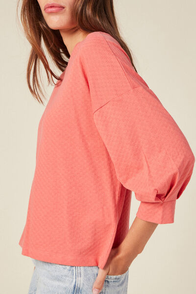 T-shirt manches 3/4 terracotta femme
