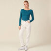 T-shirt manches longues brillant bleu canard femme
