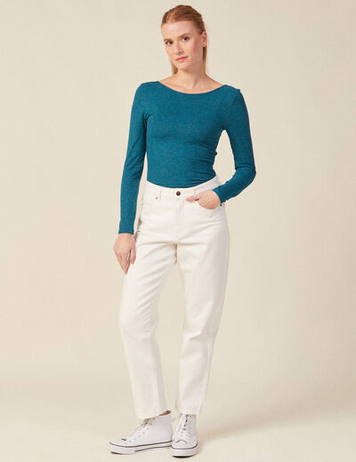 T-shirt manches longues brillant bleu canard femme