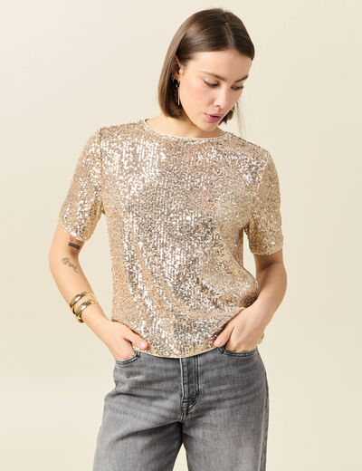 T-shirt manches courtes creme femme