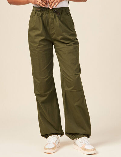 Pantalon battle bas élastiqué vert kaki femme