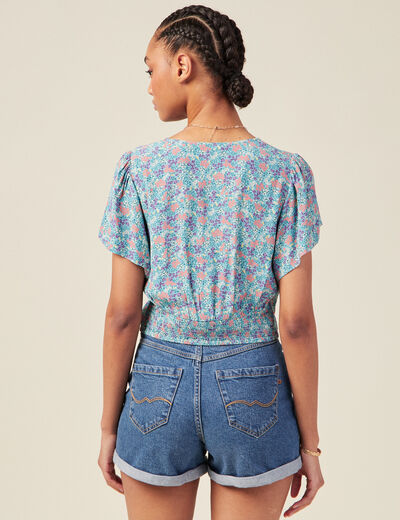 Blouse cropped éco-responsable vert émeraude femme