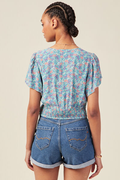 Blouse cropped éco-responsable vert émeraude femme