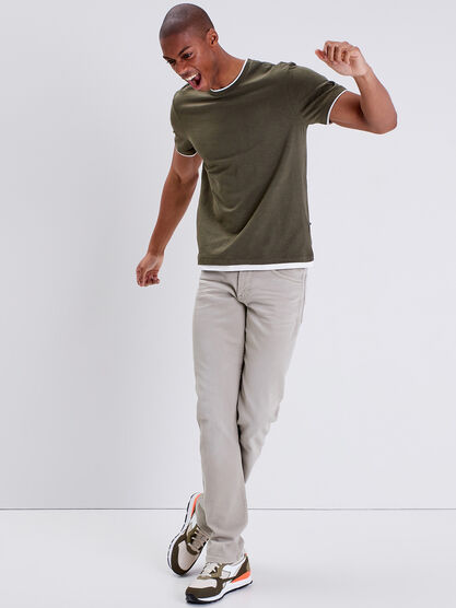 Jeans straight 5 poches vert kaki homme