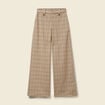 Pantalon large taille haute fluide beige fonce femme