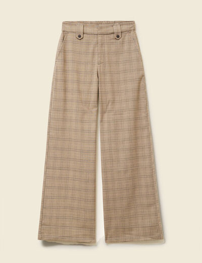 Pantalon large taille haute fluide beige fonce femme