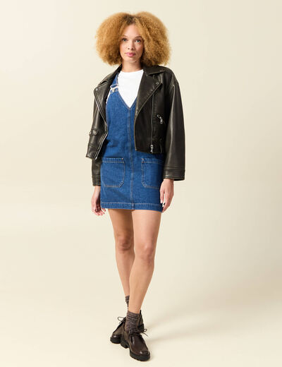 Robe en jeans col v à bretelles denim stone femme