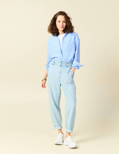 Jeans slouchy taille haute denim bleach femme