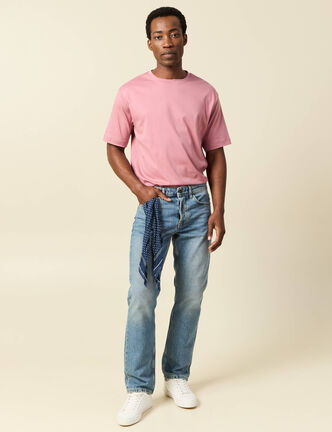 Jeans straight longueur 32 en coton denim stone homme