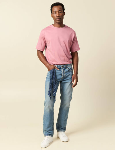 Jeans straight longueur 32 en coton denim stone homme