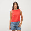 Blouse vichy droite cropped sans manches orange fonc&eacute; femme