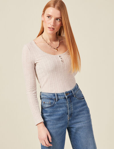 T-shirt à manches longues beige femme