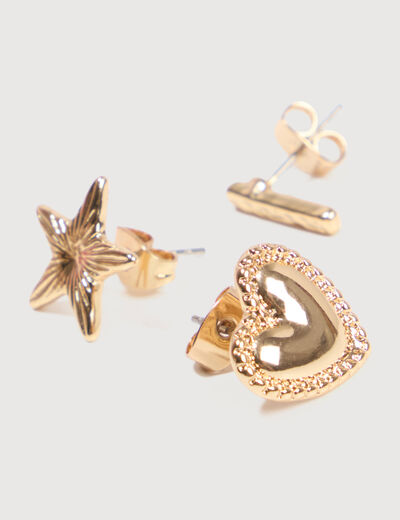 Lot de 3 boucles d'oreilles couleur or femme