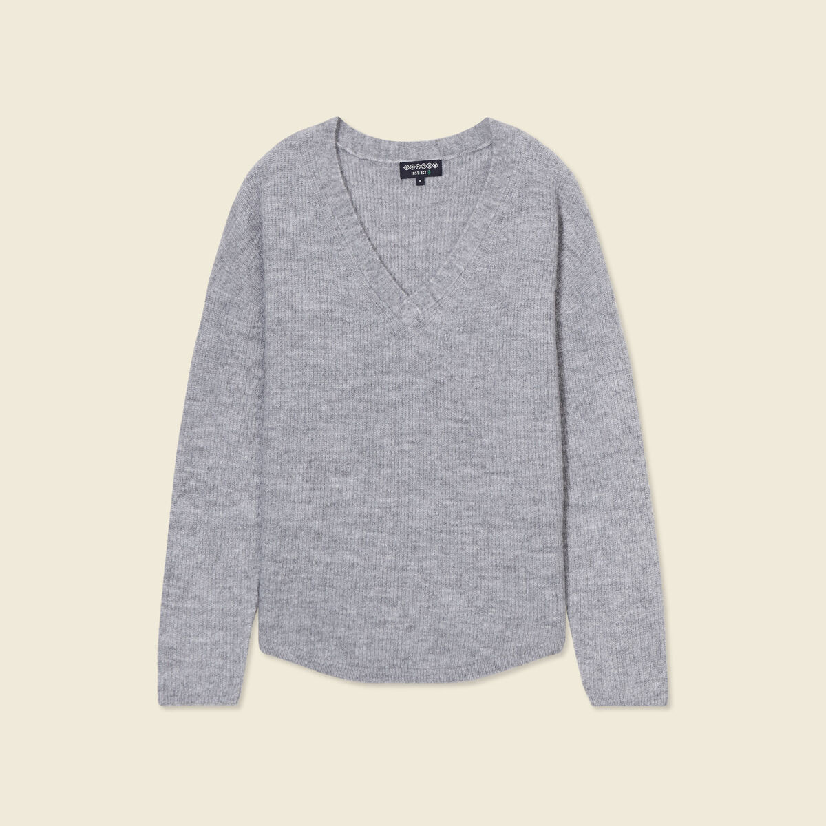 Pull manches longues col en V gris clair femme