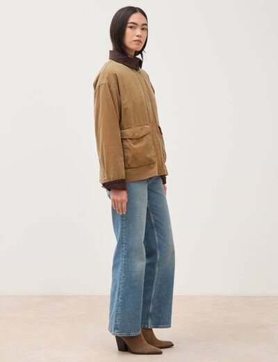 Parka oversize courte col classique camel femme