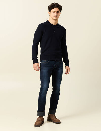 Polo manches longues bleu marine homme