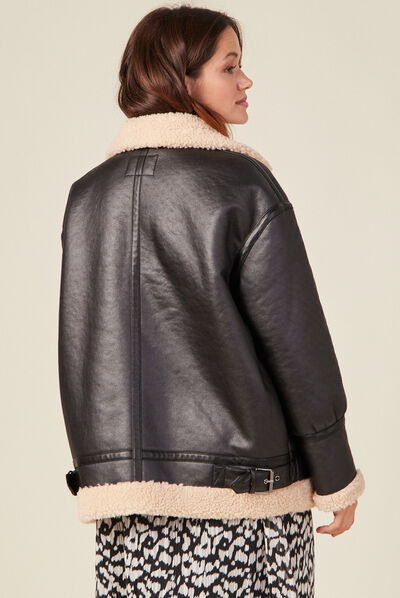 Blouson droit simili cuir noir femme