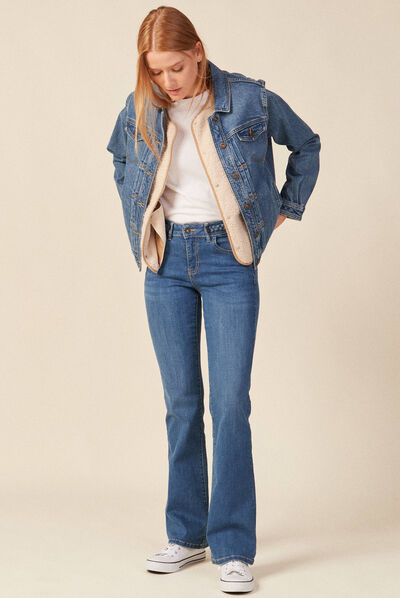 Jeans bootcut détails tressés denim stone femme