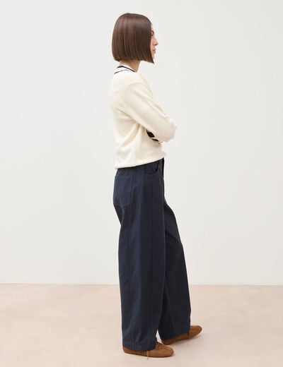 Pantalon coupe regular bleu marine femme