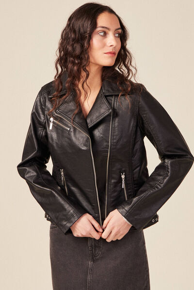 Veste esprit biker droite noir femme