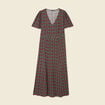 Robe longue droite col v manches courtes noir femme
