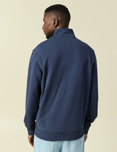 Sweat col montant manches longues bleu marine homme