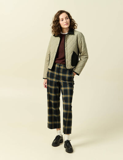 Blouson matelass&eacute; boutonn&eacute; vert kaki femme