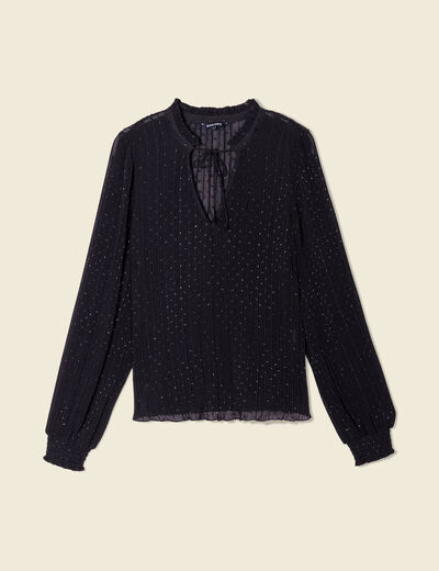 Blouse manches longues plissée noir femme