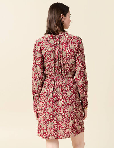Robe droite fluide ceinturée bordeaux femme