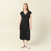 Robe midi évasée plissée satin noir femme