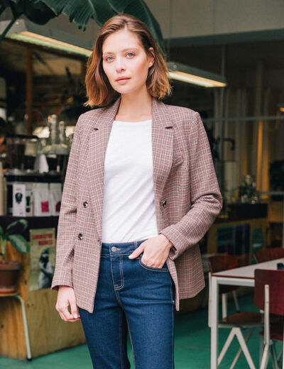 Veste blazer double boutonnage beige femme