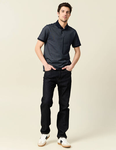 Polo cintr&eacute; manches courtes col polo bleu marine homme