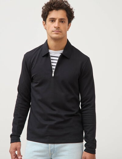 Polo droit manches longues noir homme