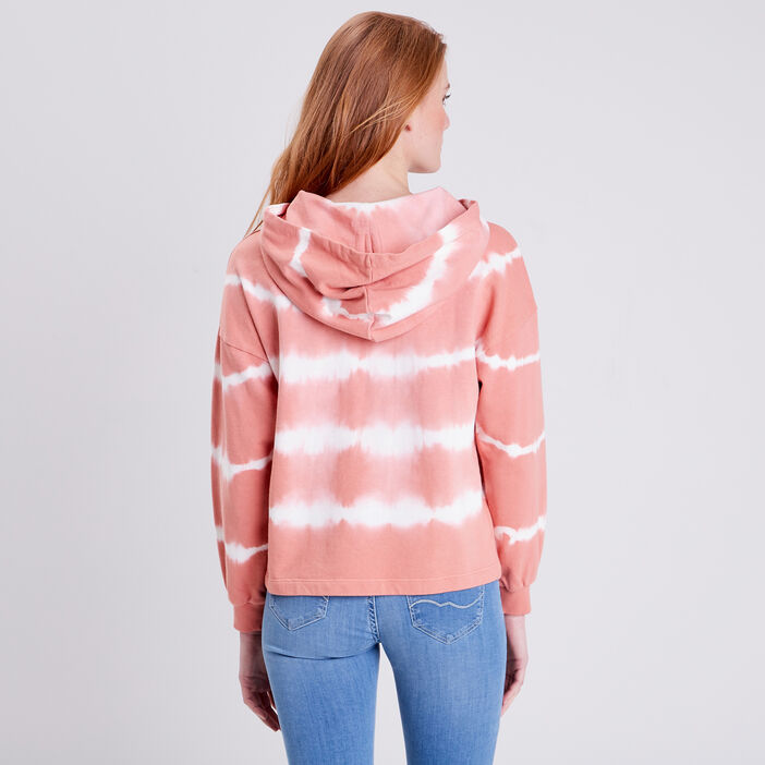 Sweat manches longues capuche rose poudrée femme