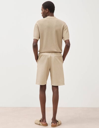 Bermuda droit &eacute;lastiqu&eacute; beige homme