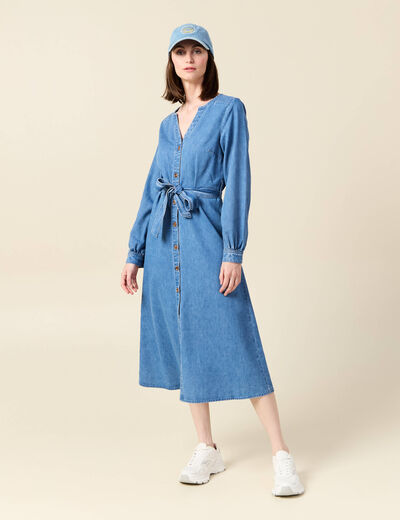 Robe longue évasée en jean denim used femme