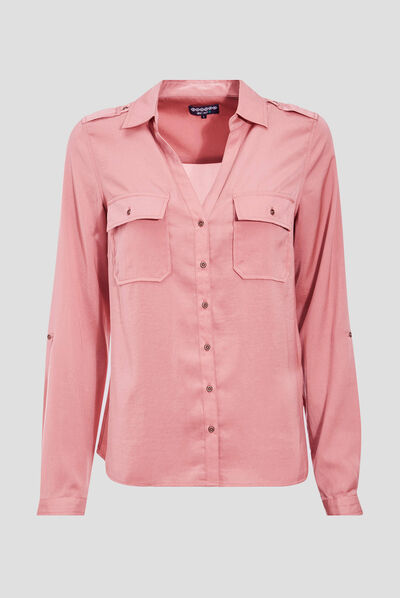 Chemise manches longues rose femme