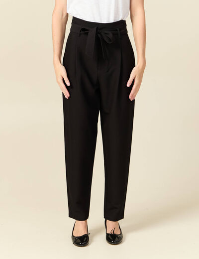 Pantalon carotte taille haute noir femme