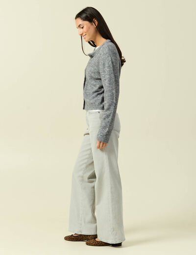Gilet col rond gris clair femme