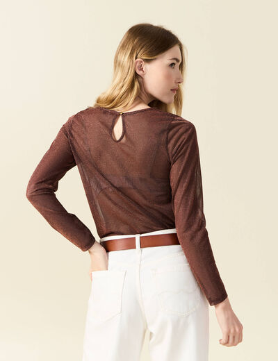 T-shirt manches longues marron cognac femme