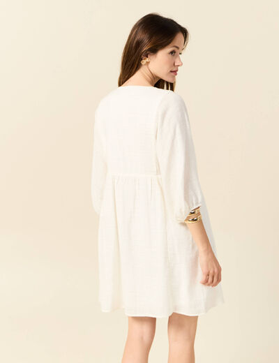 Robe évasée manches 3/4 ecru femme