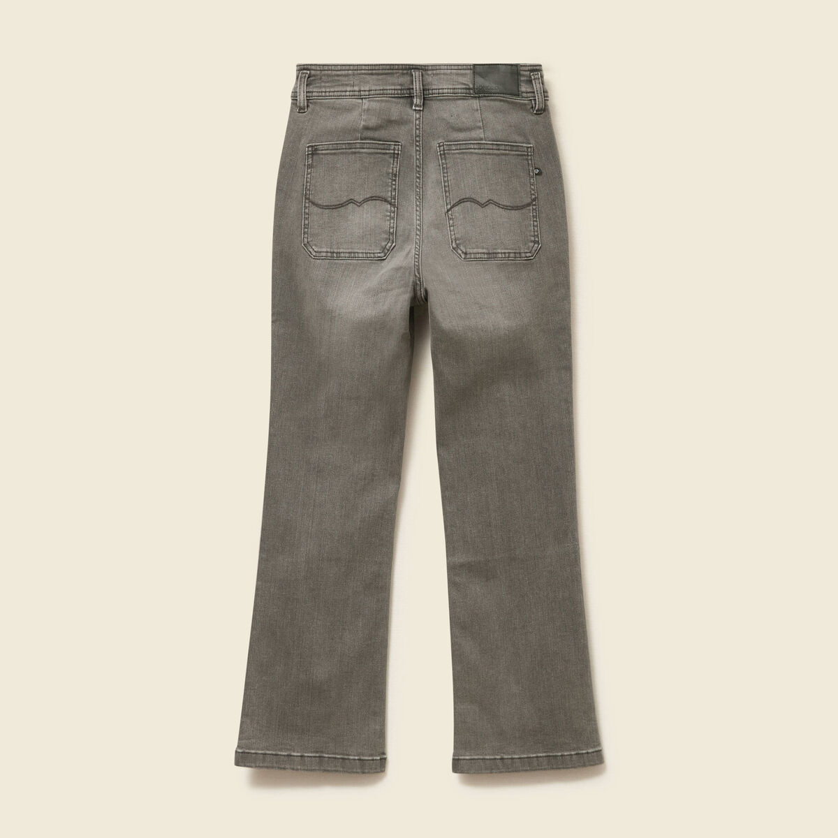 Jeans bootcut cropped taille haute denim gris femme