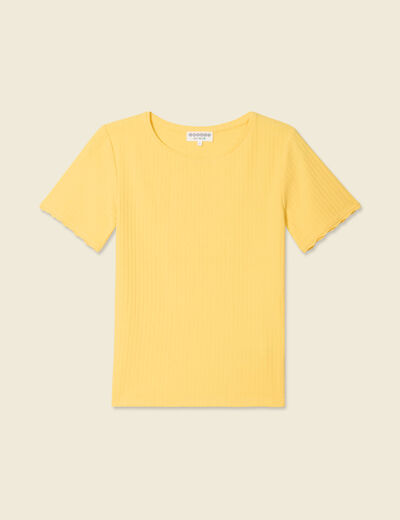 T-shirt manches courtes côtelé jaune femme
