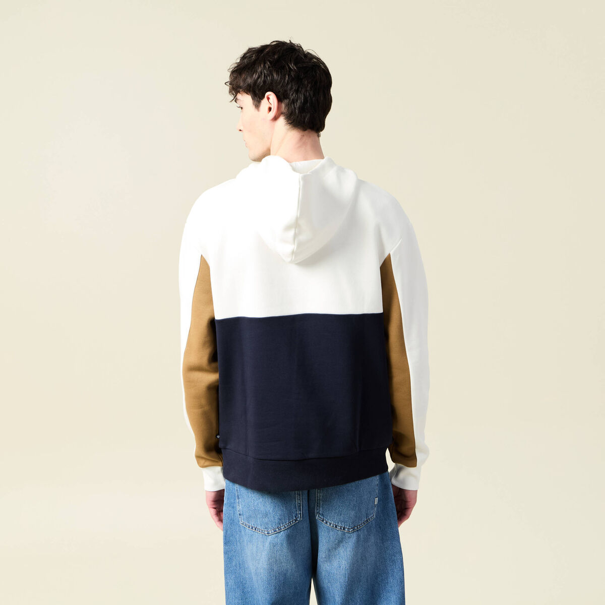 Sweat à capuche manches longues ecru homme