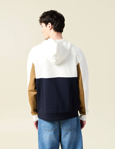 Sweat à capuche manches longues ecru homme