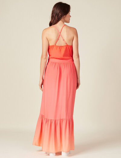Robe longue droite à bretelles orange foncé femme